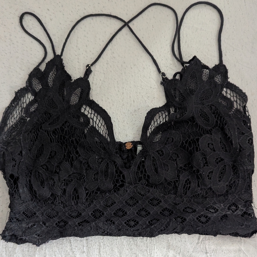 Free People Black Lace Crochet Bralette